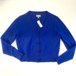 NEW J CREW Shrunken Cashmere V-neck Cardigan Sweater S Small Blue Cropped